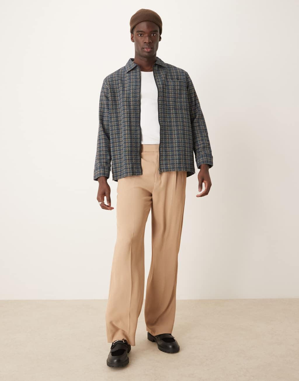 Selected Homme oversized boxy textured overshirt in blue mix Product Image
