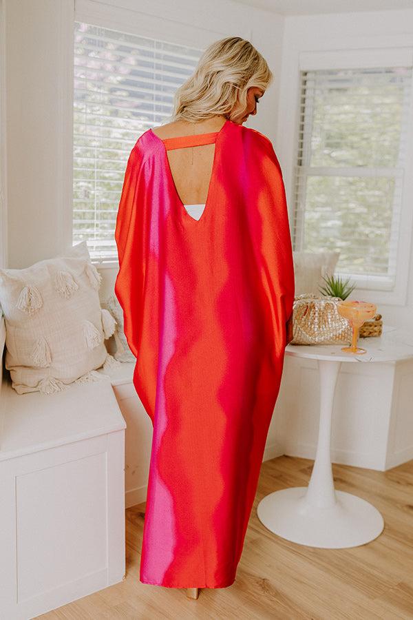 Moonlit Lagoon Satin Caftan Maxi Dress in Red Product Image