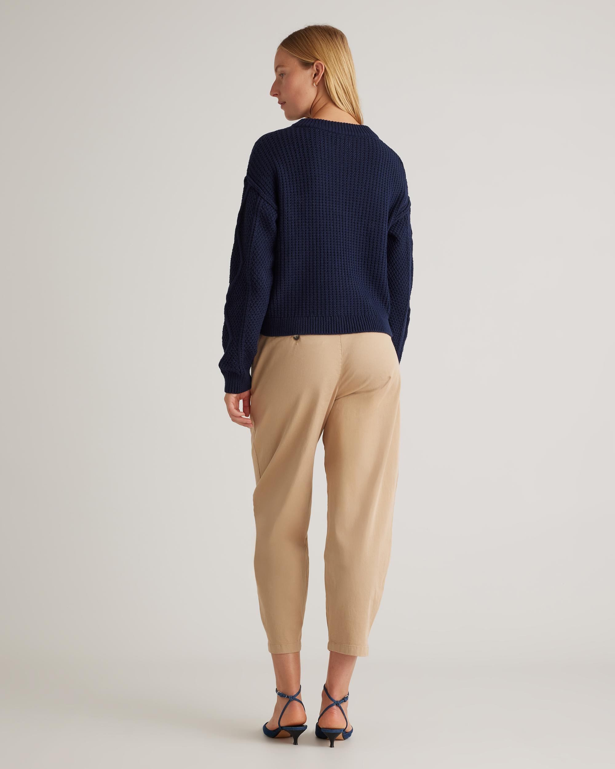 Quince | Women's Cropped Cable Crew Sweater Size XL, Organic Cotton Product Image