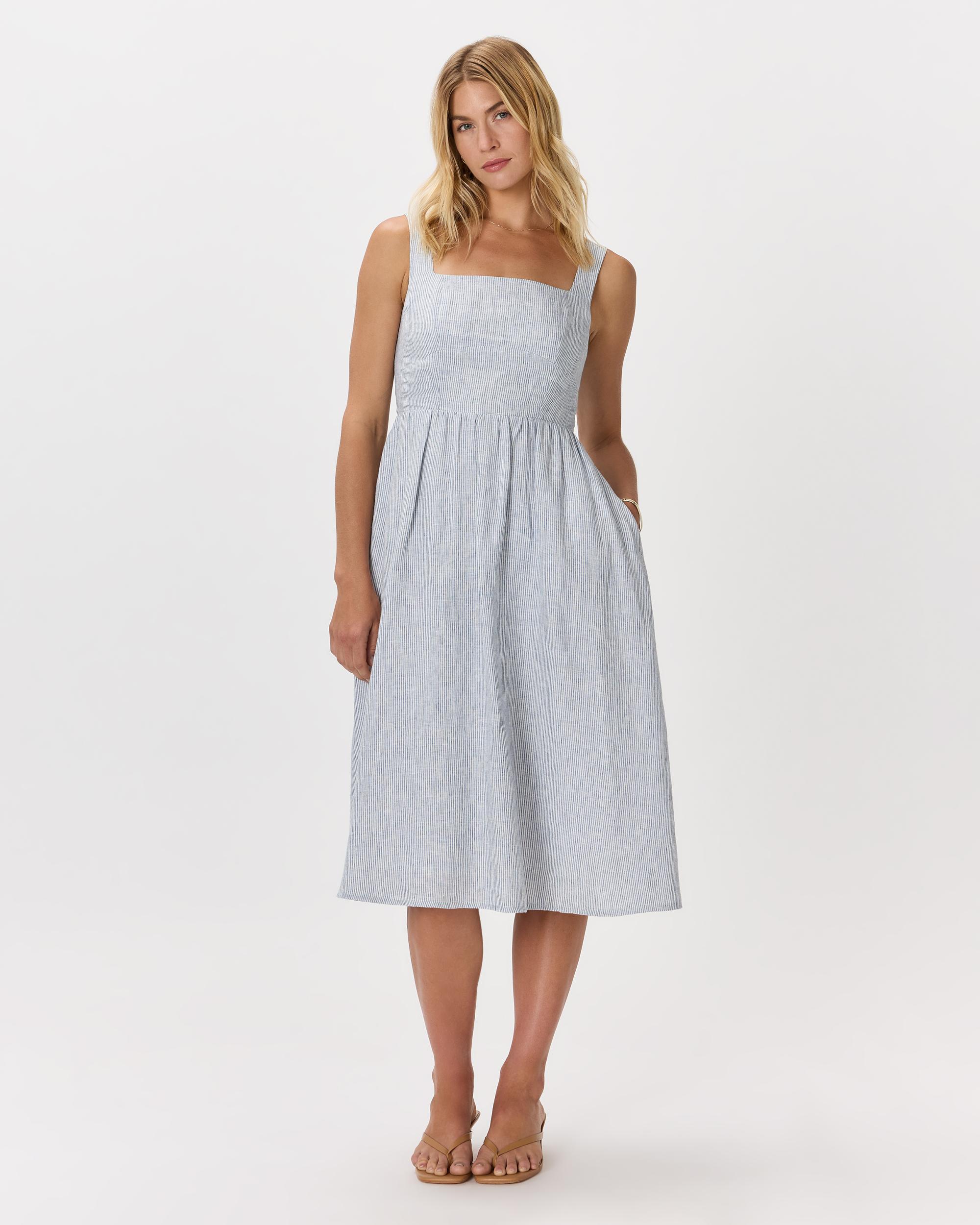 Quince | Women's 100% European Linen Fit & Flare Midi Dress Product Image