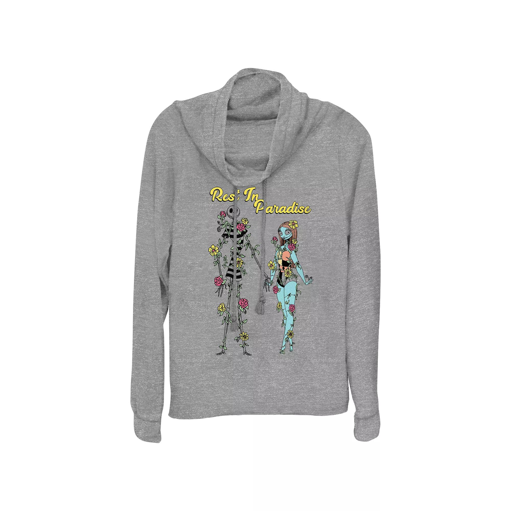 Disney's The Nightmare Before Christmas Jack Skellington And Sally Rest In Paradise Plus Size Cowlneck Graphic Lightweight Long Sleeve, Women's, Size: 1XL, Gray Grey Product Image