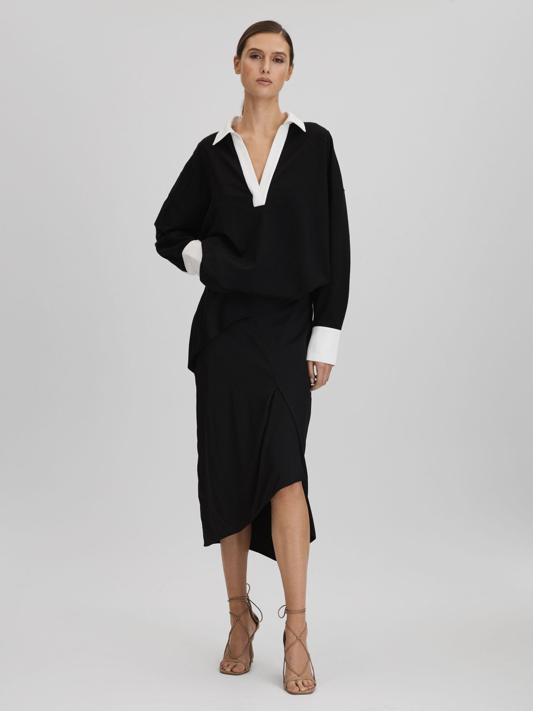 High Rise Draped Midi Skirt in Black Product Image