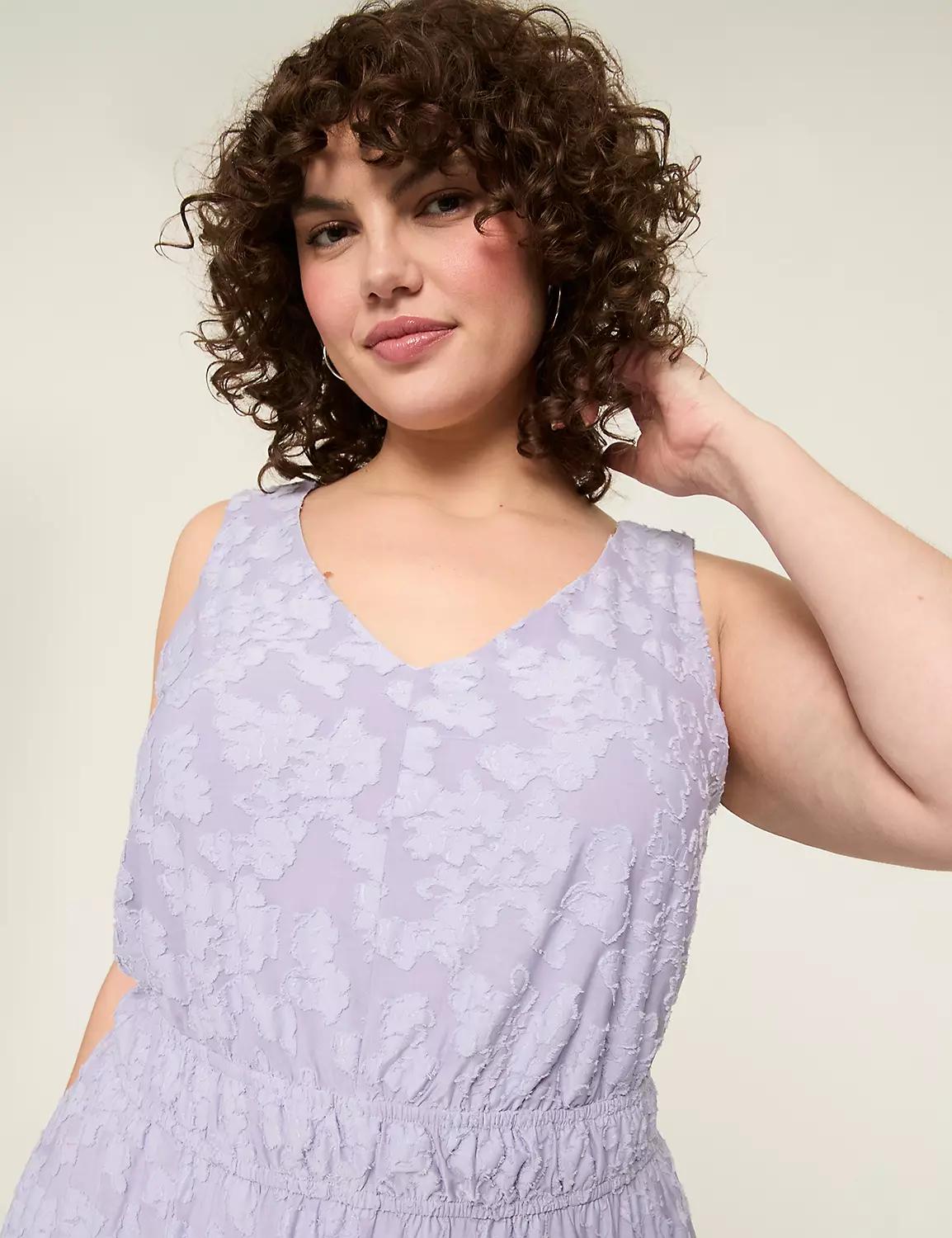 V-Neck Elastic-Waist Midi Dress Product Image