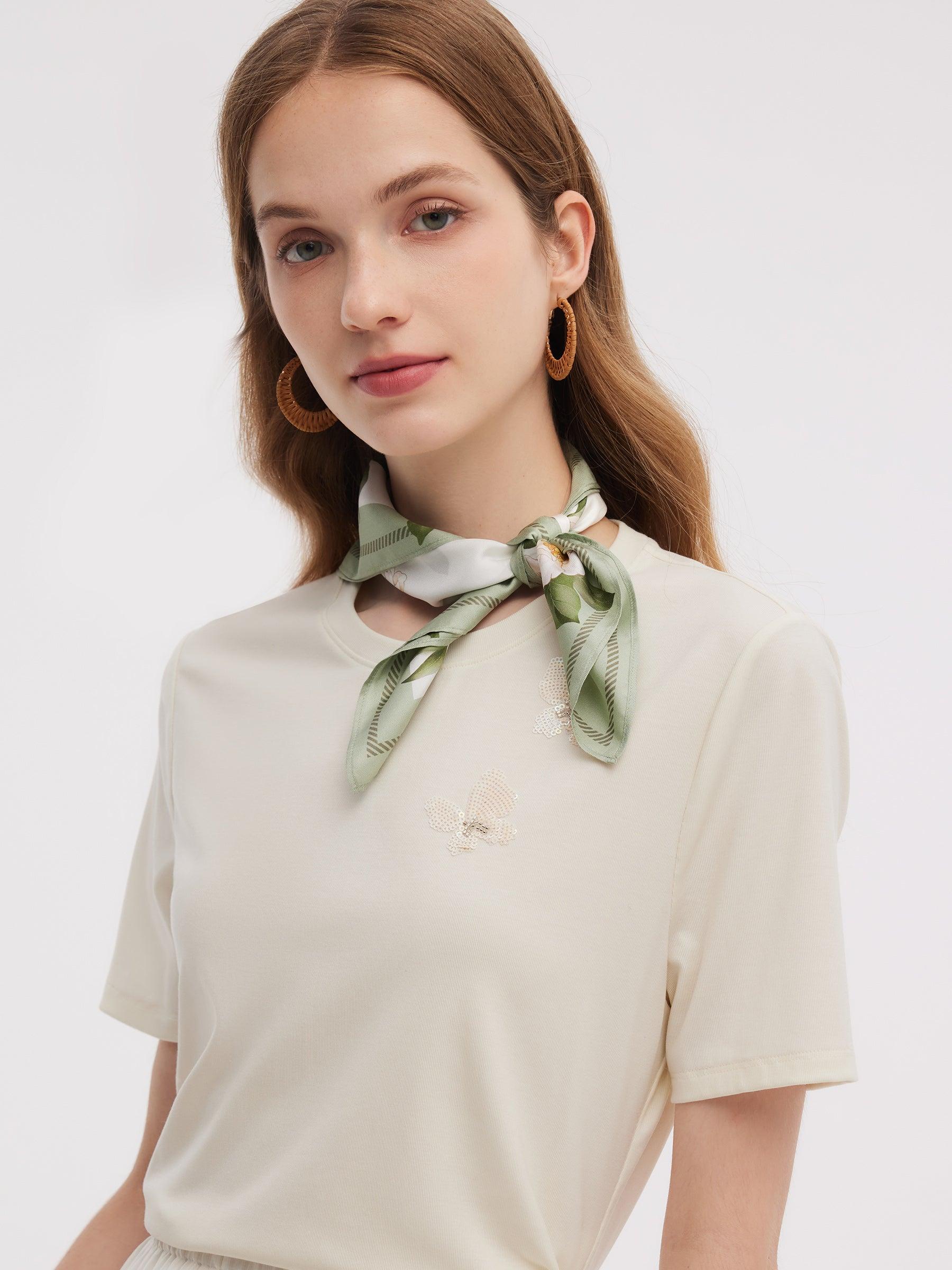 100% Mulberry Silk Rose Print Women Scarf Product Image