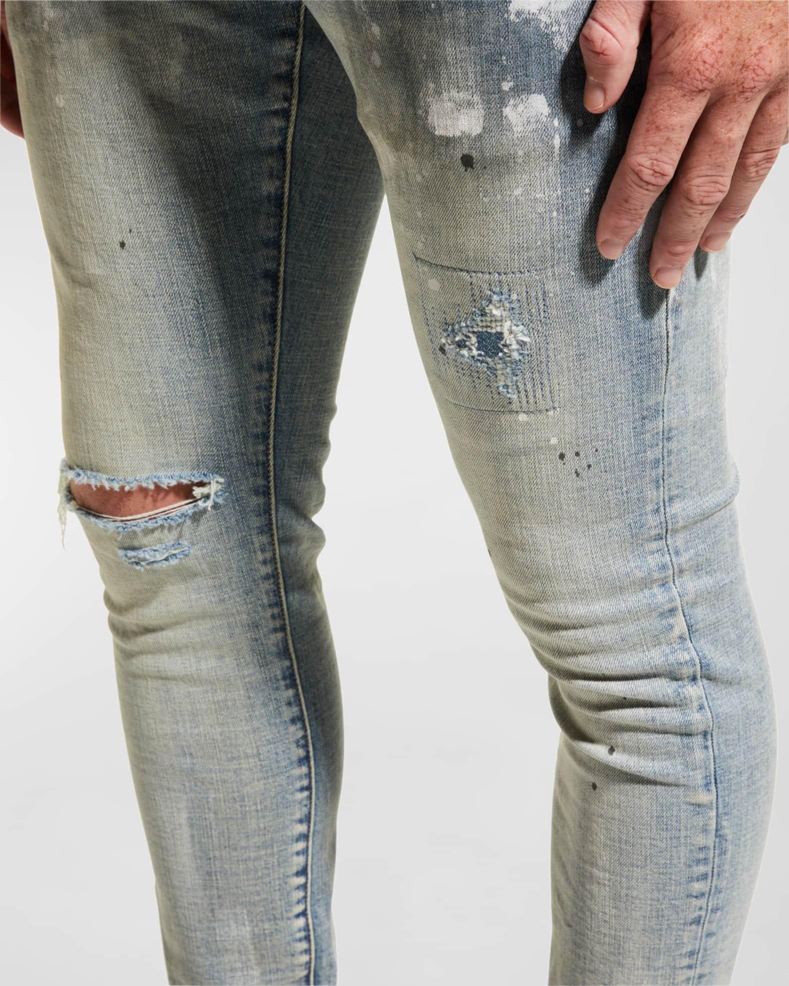 Men's P001 Light Indigo Paint Blowout Skinny Jeans Product Image