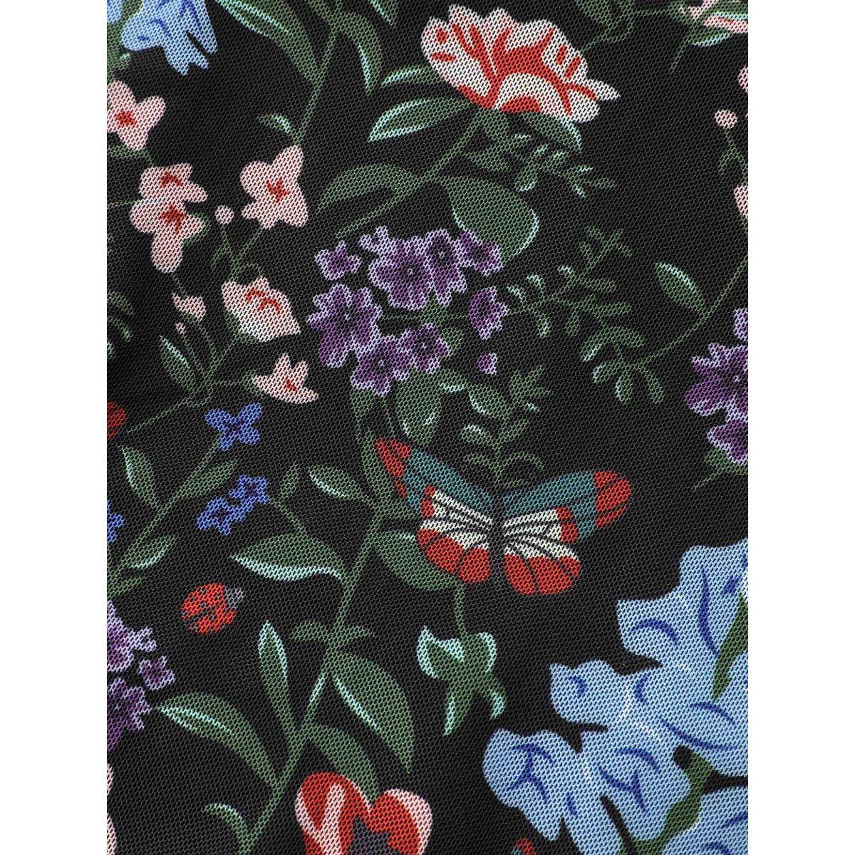 Plus Size Floral Pattern Split Adjustable Swim Dress Women's Swimwear Black Beach Bodycon V-neck High stretch Curve Swim Dresses BloomChic 22-24/3X Product Image