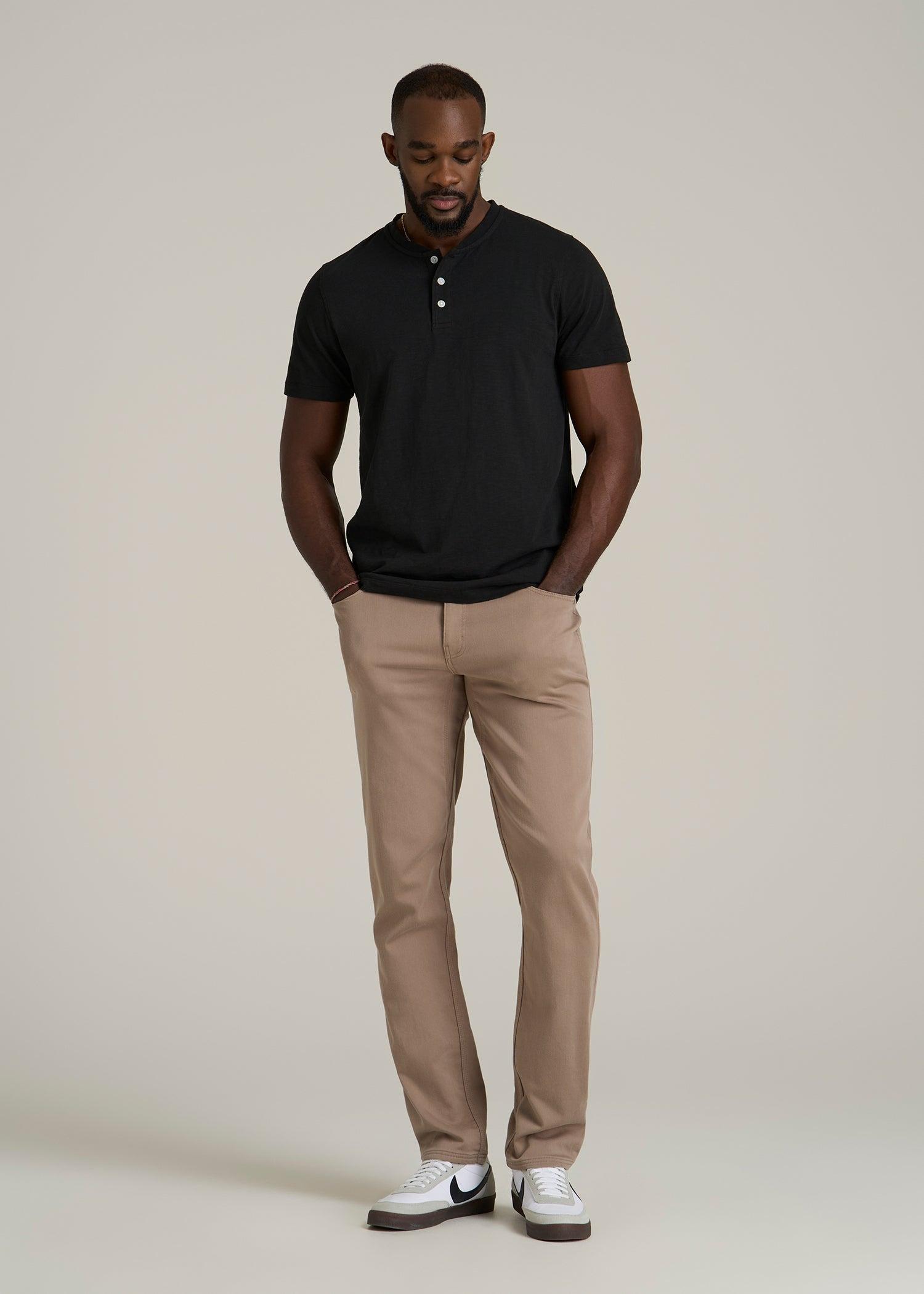 Sunwashed Short Sleeve Slub Henley for Tall Men in Black Male Product Image