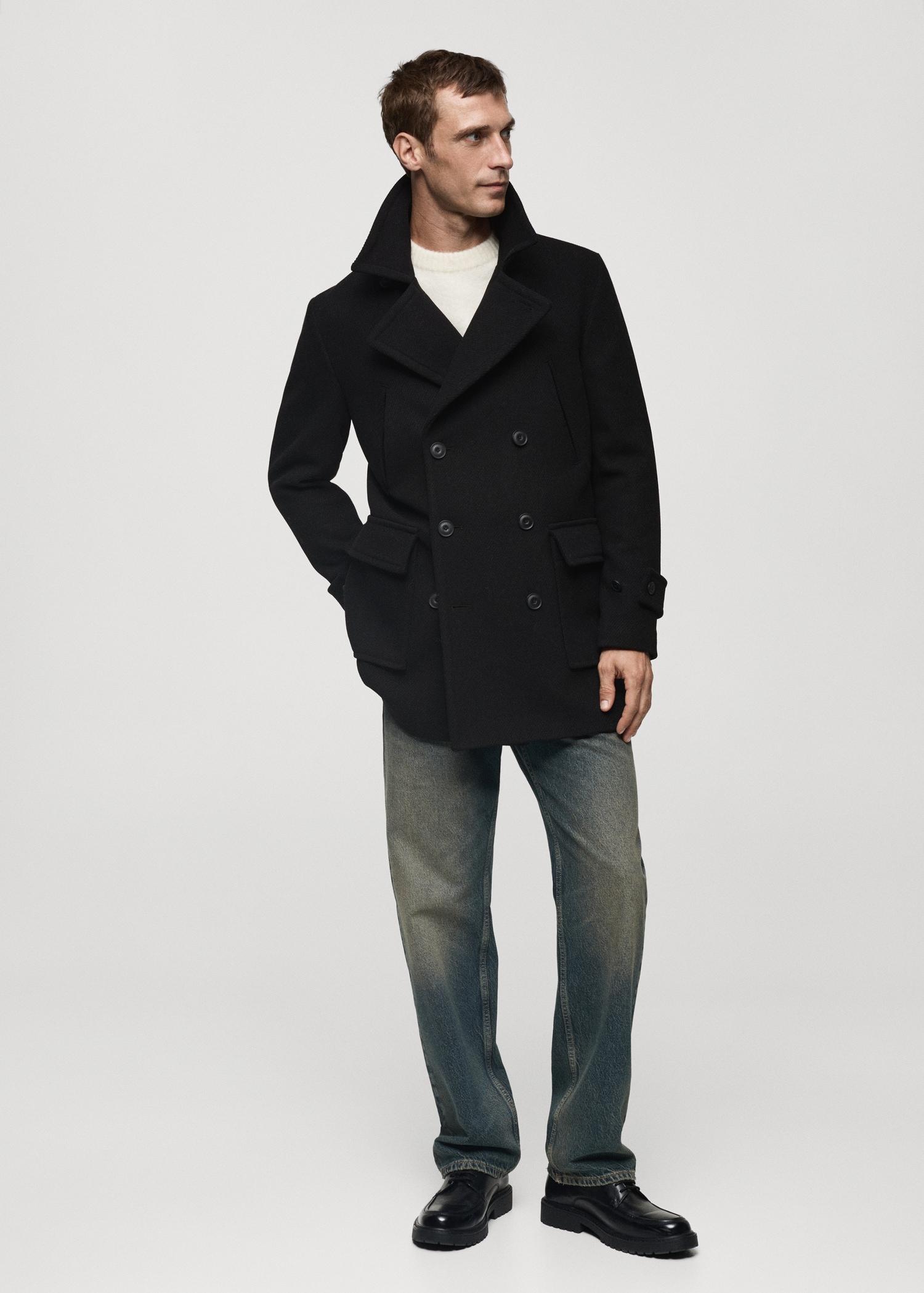 Recycled wool double-breasted coat - Men | MANGO USA Product Image