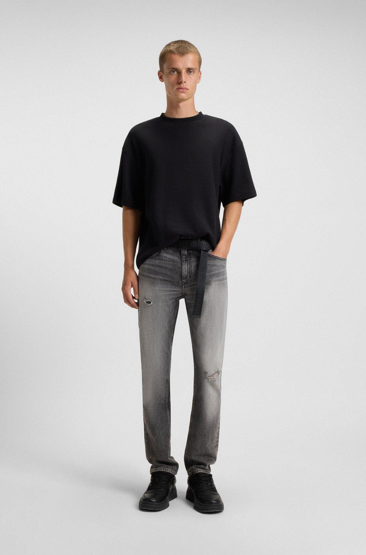 Skinny-fit jeans in distressed grey stretch denim Product Image