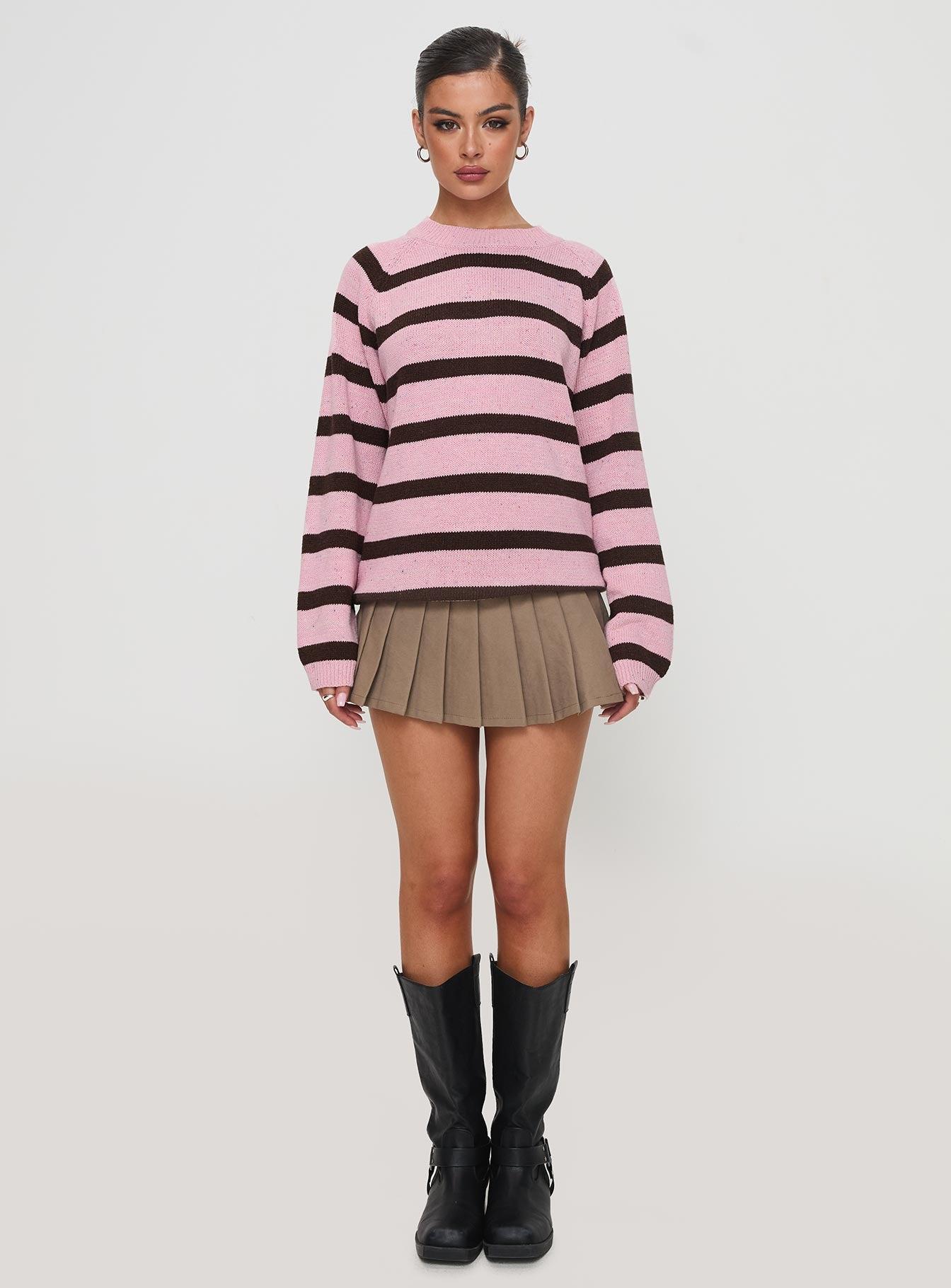 Jacquette Knit Sweater Pink / Brown Product Image