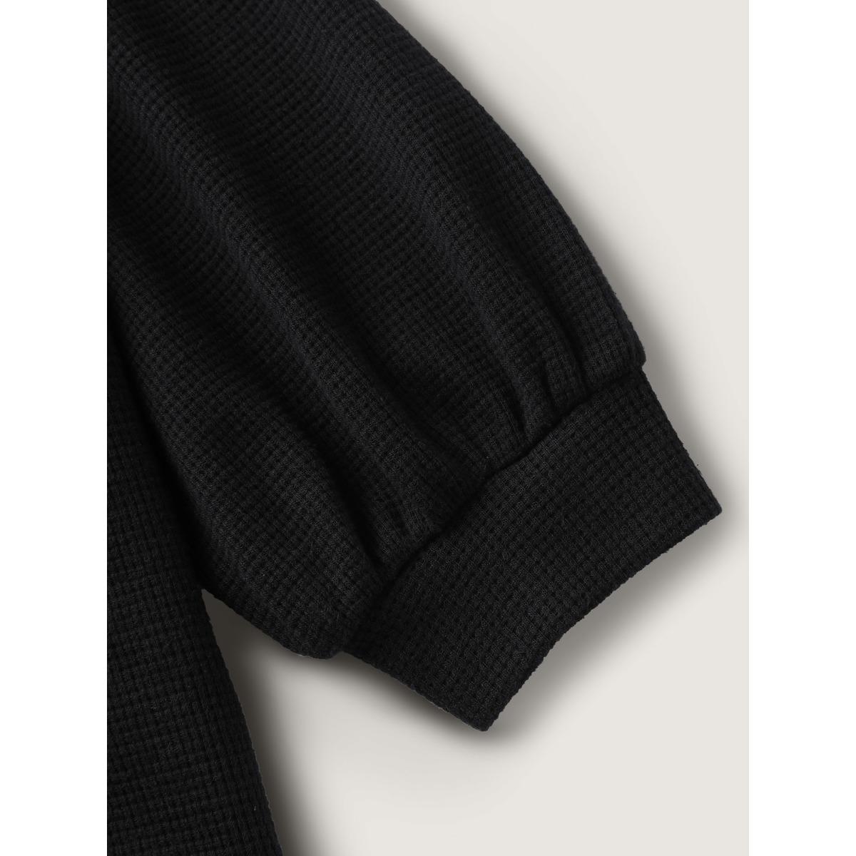 Plus Size Textured Snap Buttons Hooded Sweatshirt Women Black Leisure Texture Hooded Casual Sweatshirts BloomChic 18-20/2X Product Image