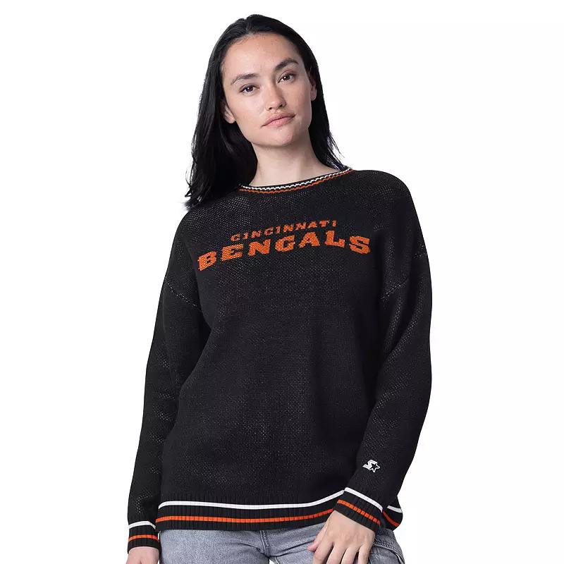 Women's Starter Black Cincinnati Bengals Ladies On the Ball Intarsia Pullover Sweater, Size: 2XL Product Image