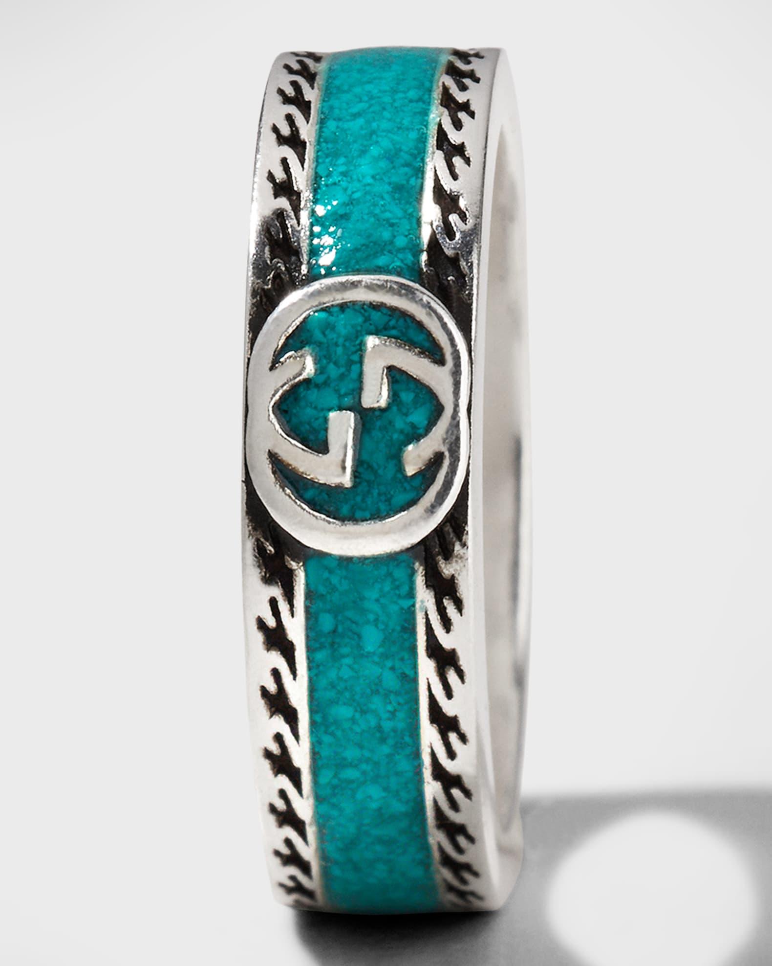 Men's Interlocking G Silver & Enamel Band Ring Product Image