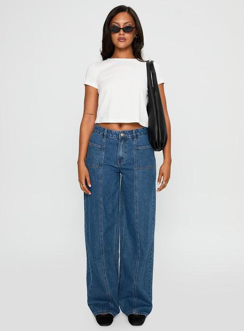 Taji Mid Rise Wide Leg Jeans Dark Blue Product Image