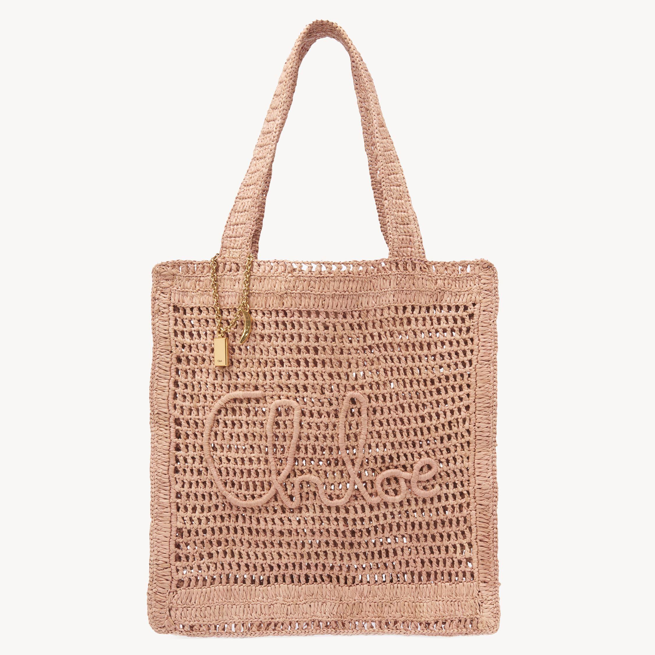 CHLOÉ Summer Banana Embellished Crocheted Embroidered Faux Raffia Tote In Beige Product Image