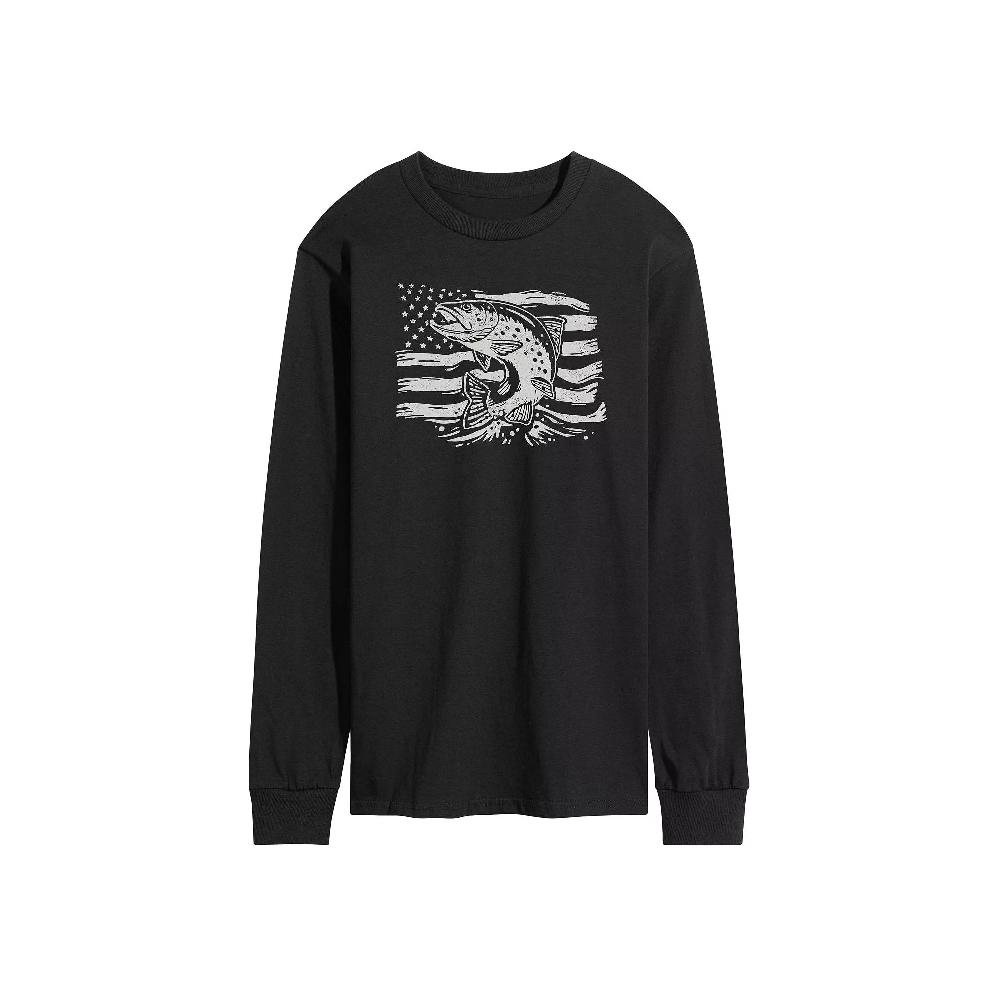 Men's Trout American Flag Long Sleeve Graphic Tee,  Product Image