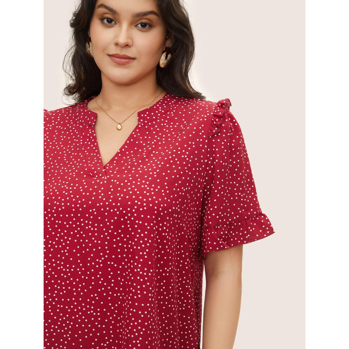 Polka Dot Ruffles Plus Size Women Blouses Elegance Casual Ruffles Ruffle Sleeve Short Sleeve V Neck Dailywear Blouses BloomChic Product Image