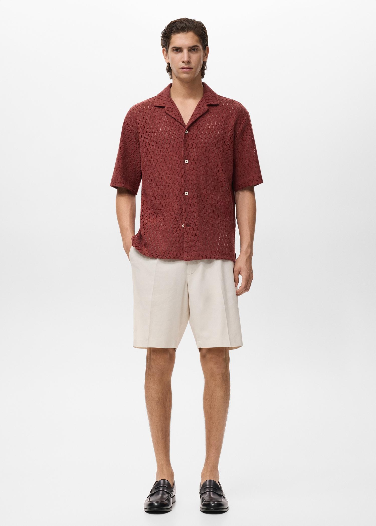 Cotton blouse with openwork detail - Men | MANGO USA Product Image