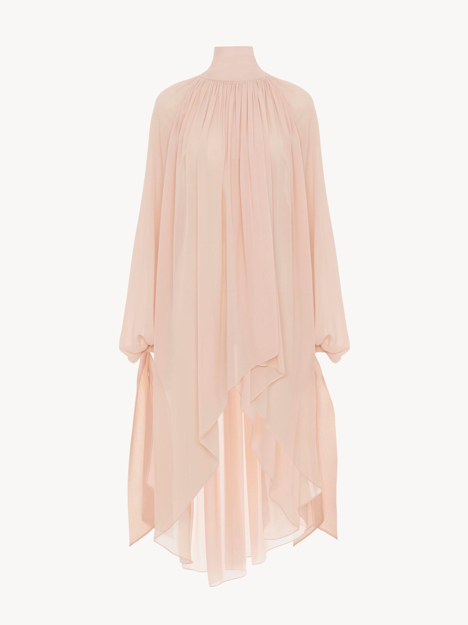 Fluid tunic dress in silk georgette Product Image