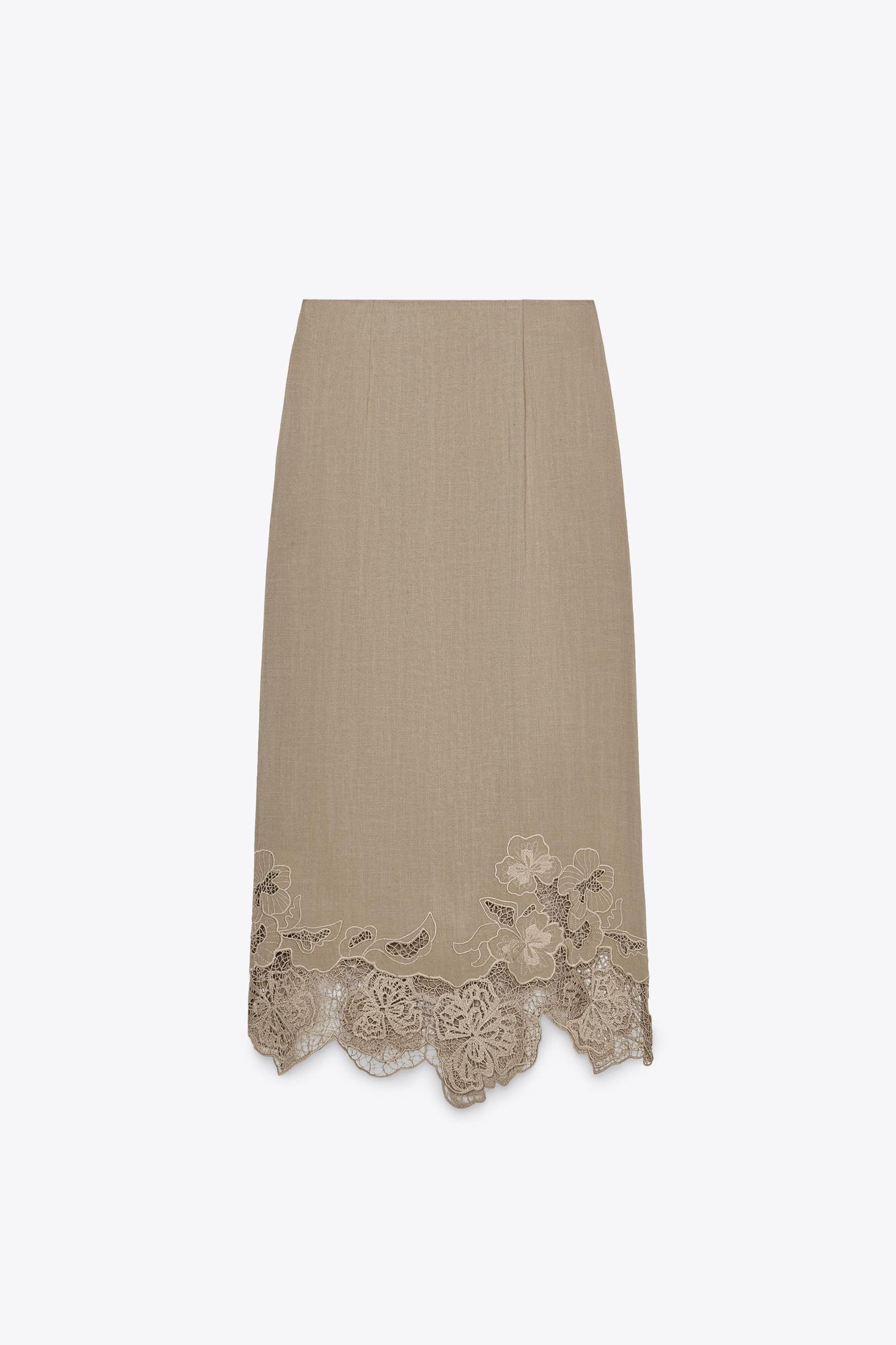 EMBROIDERED MIDI LINGERIE SKIRT Product Image