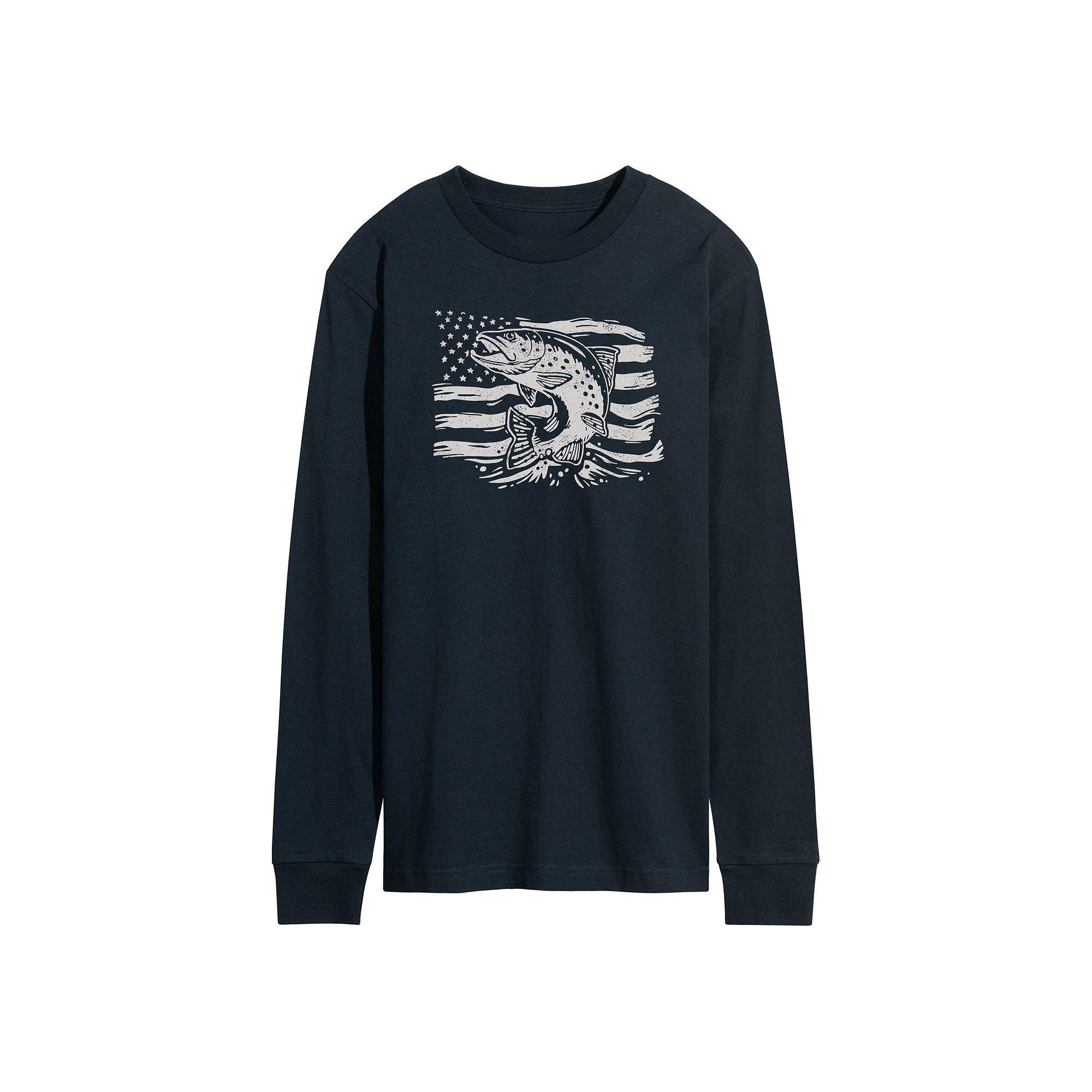 Men's Trout American Flag Long Sleeve Graphic Tee,  Product Image