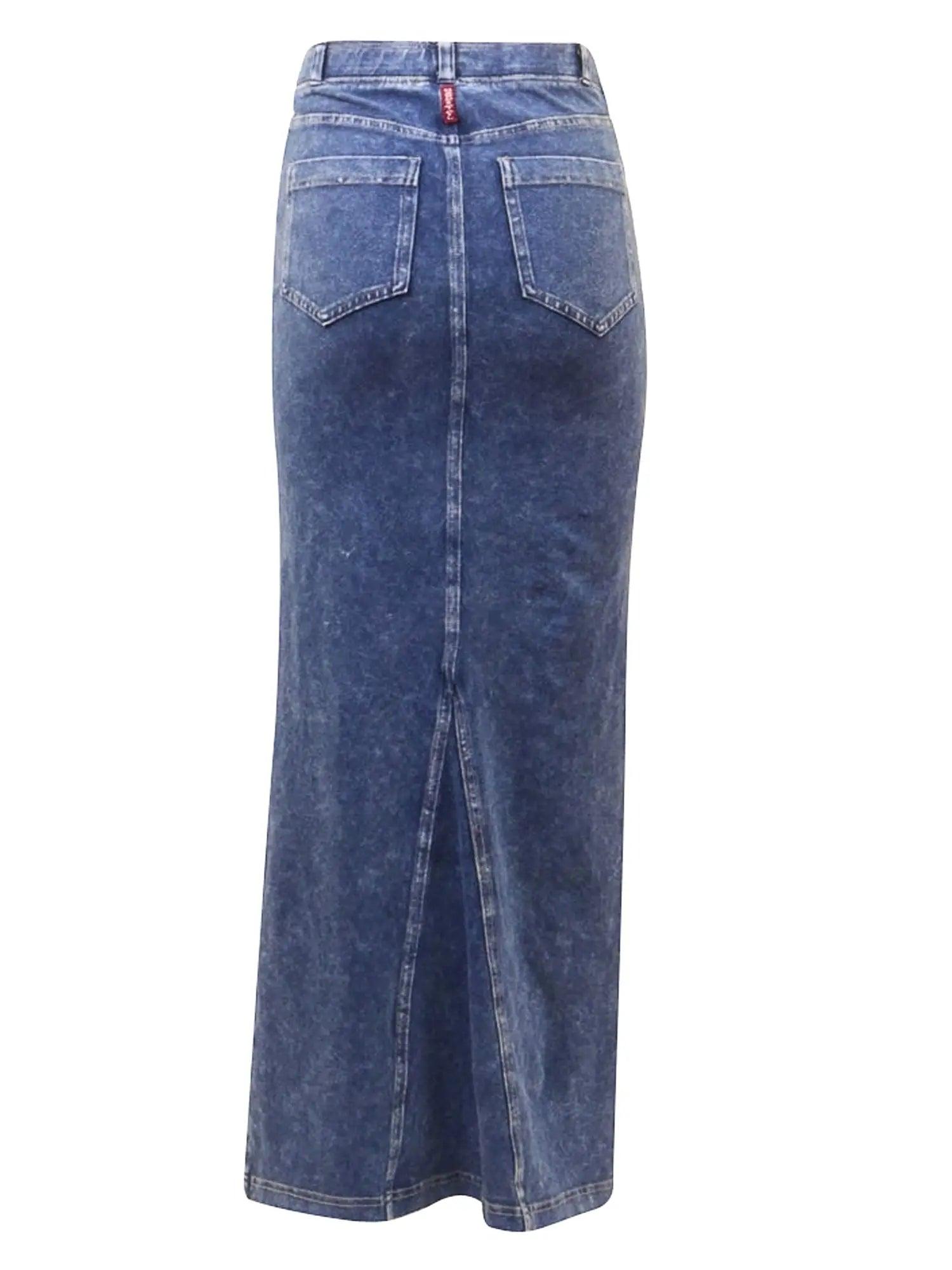 Hard Tail Long Denim Closed Slit Skirt (Style WJ-114) Product Image