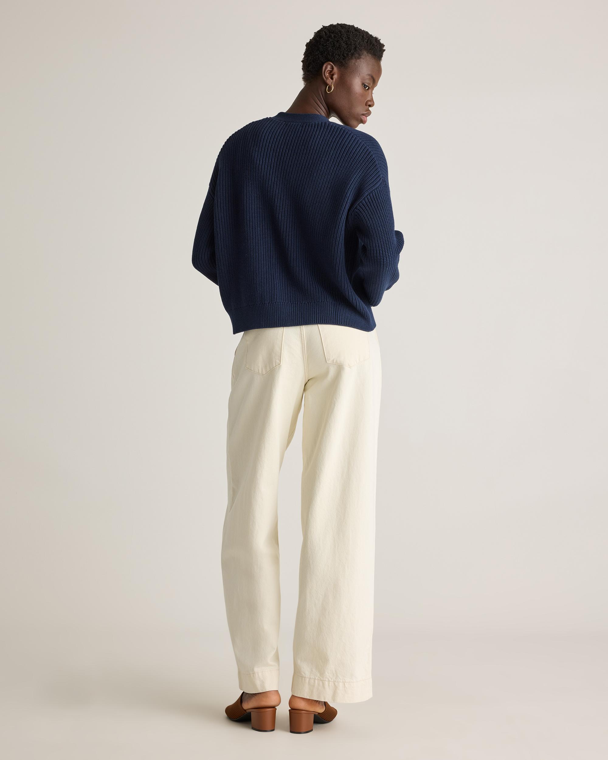 Quince | Women's Fisherman Boxy Cropped Cardigan Sweater Organic Cotton Product Image