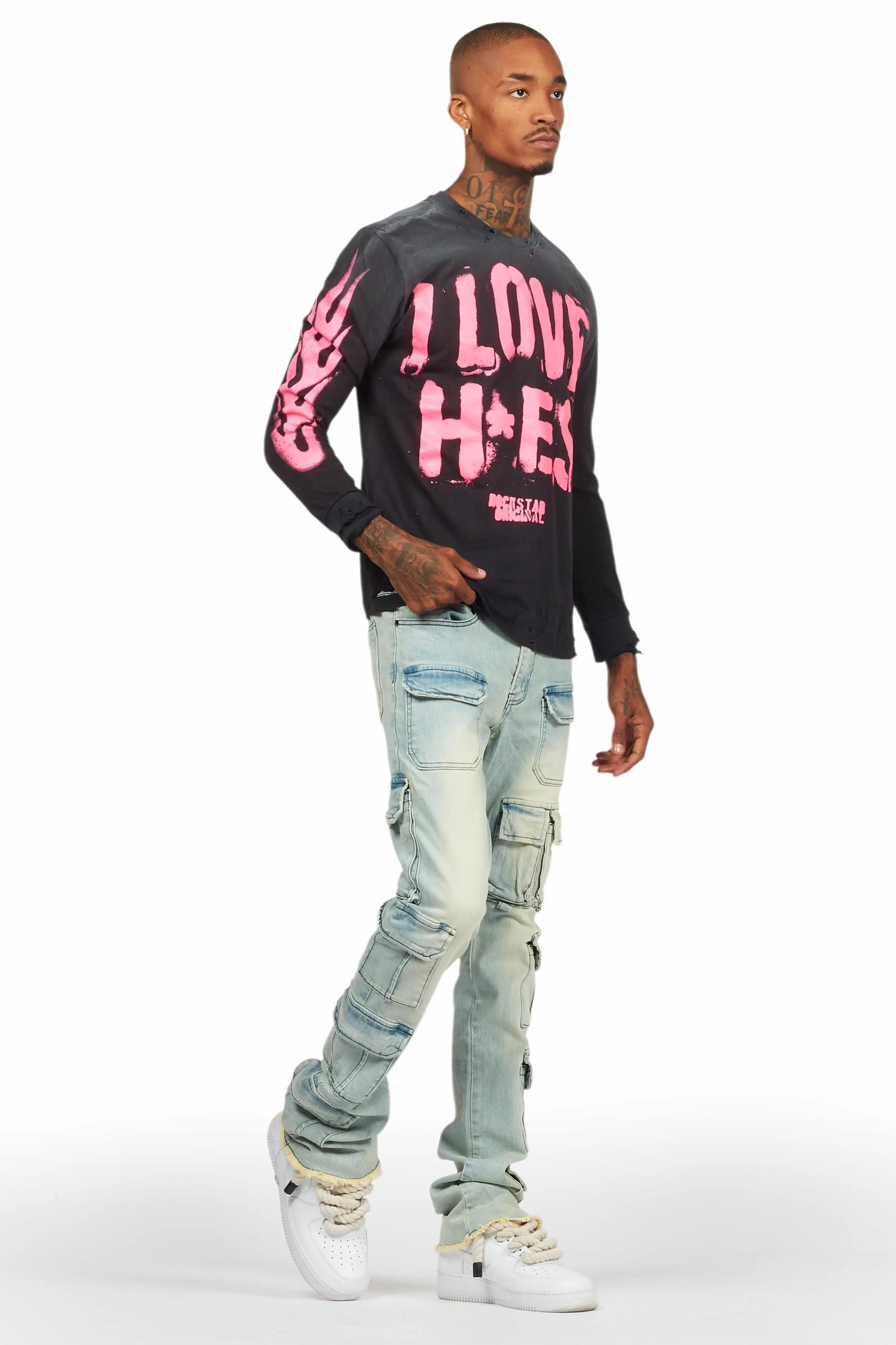 Valery Blue Stacked Flared Cargo Jean Male Product Image