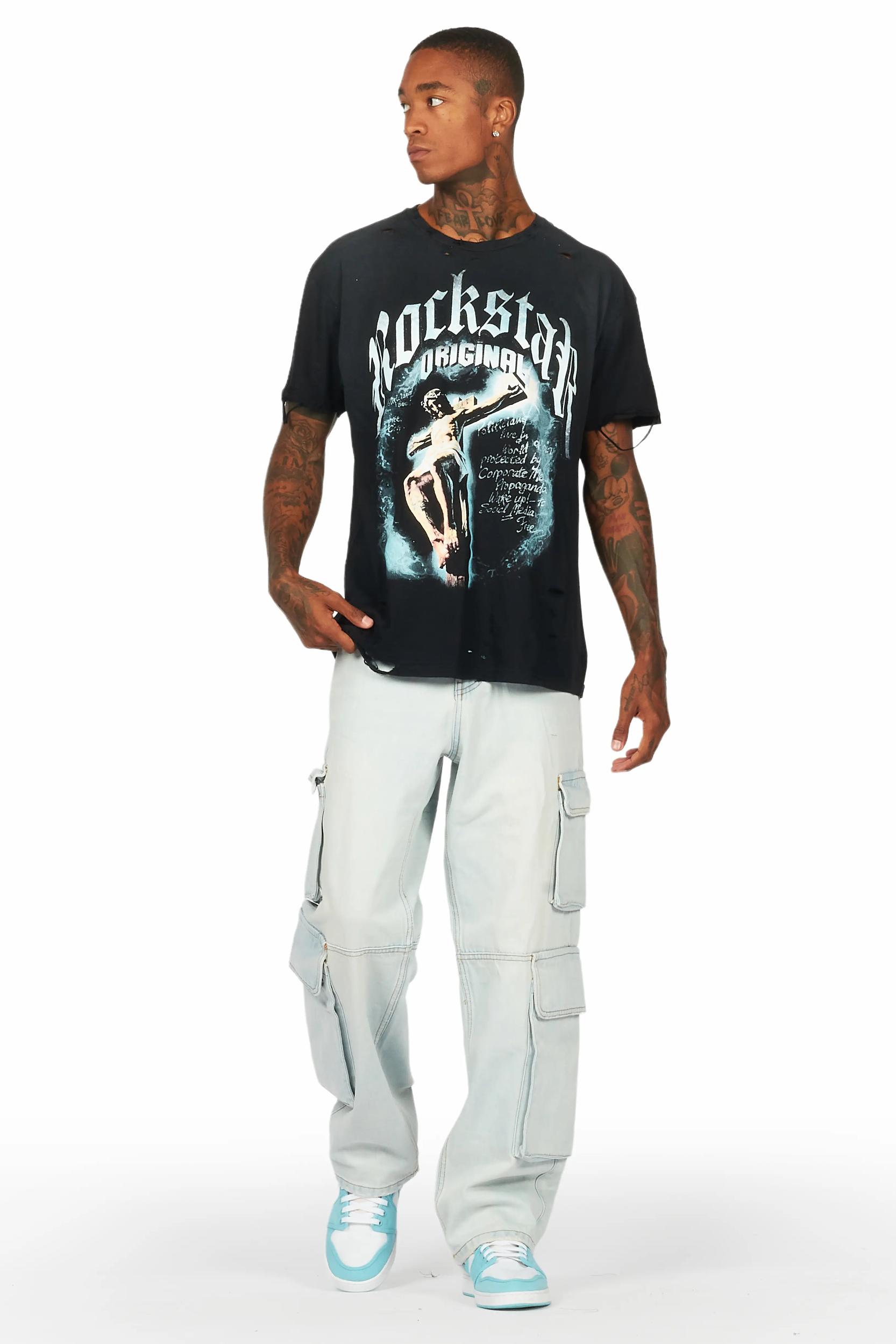 Gregor Blue Baggy Fit Cargo Jean Male Product Image