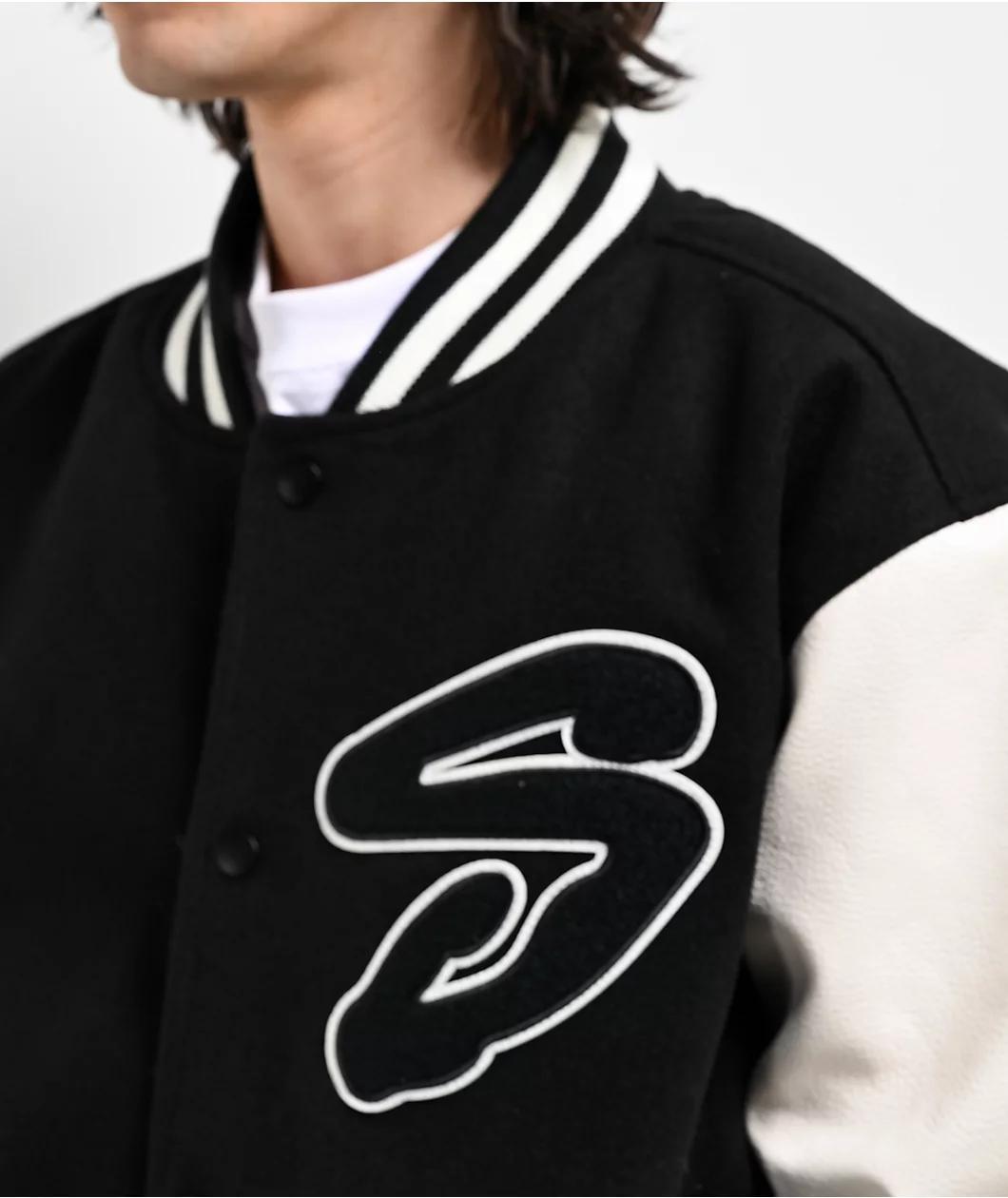 Shaka Wear Logo Black & White Letterman Jacket Product Image