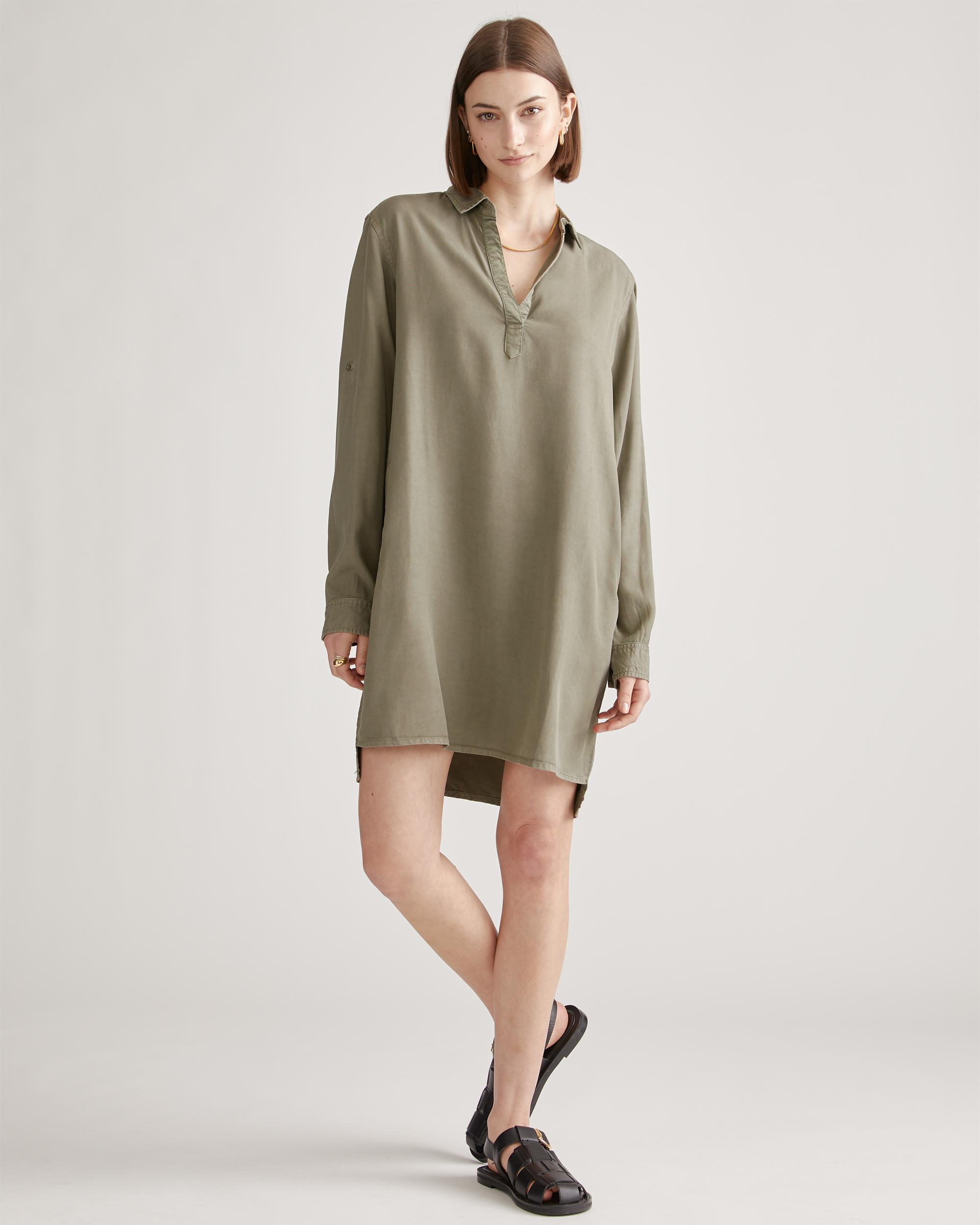 Quince | Women's Vintage Wash Tencel Roll Sleeve Tunic Dress Size XS Product Image