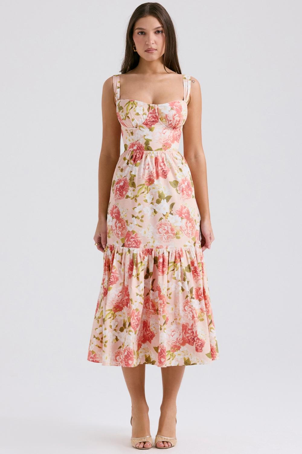 Elia  pink peony print cotton midi sundress Product Image