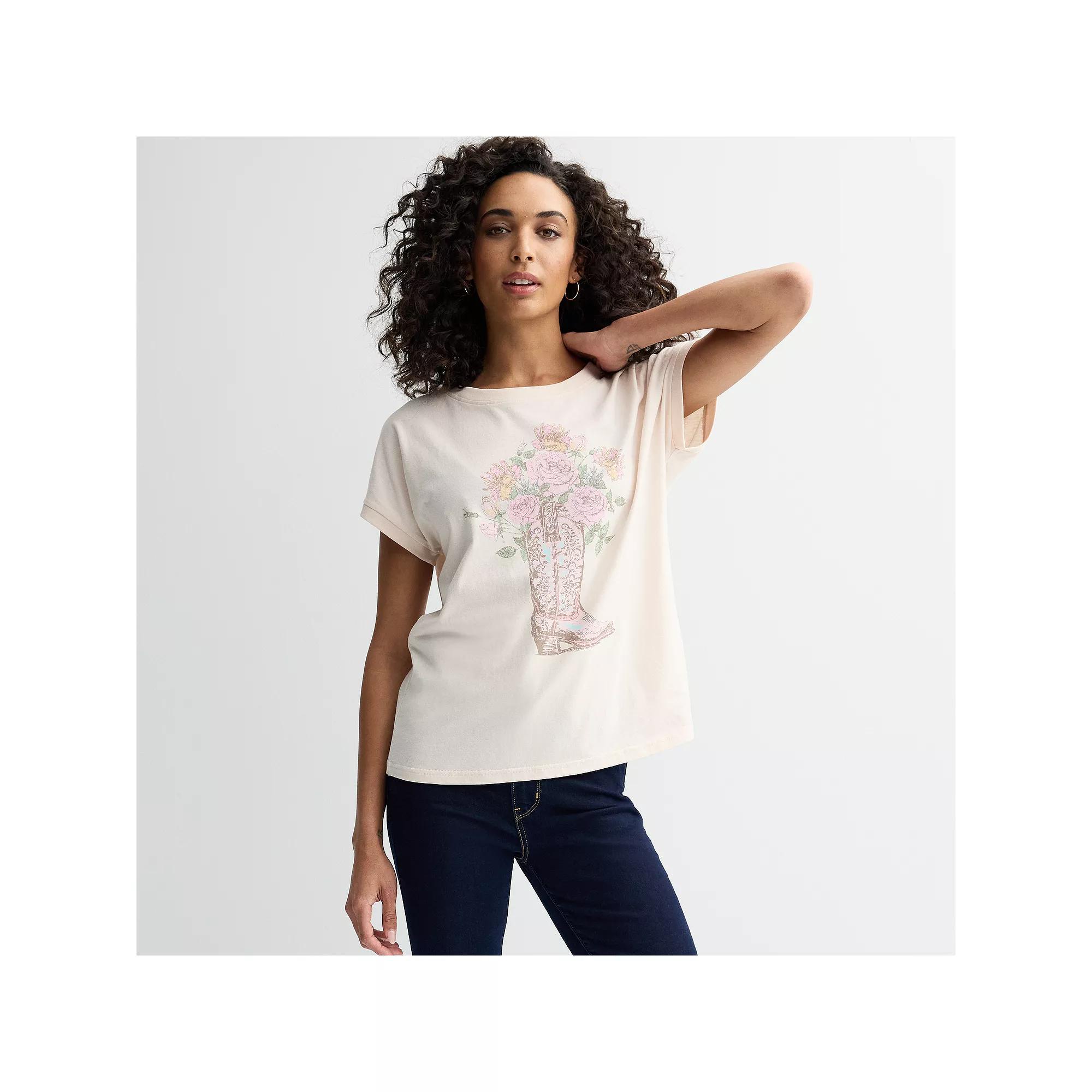 Women's Cowgirl Boot Bouquet Of Flowers Dolman Graphic Tee, Size: XL, Beige Product Image