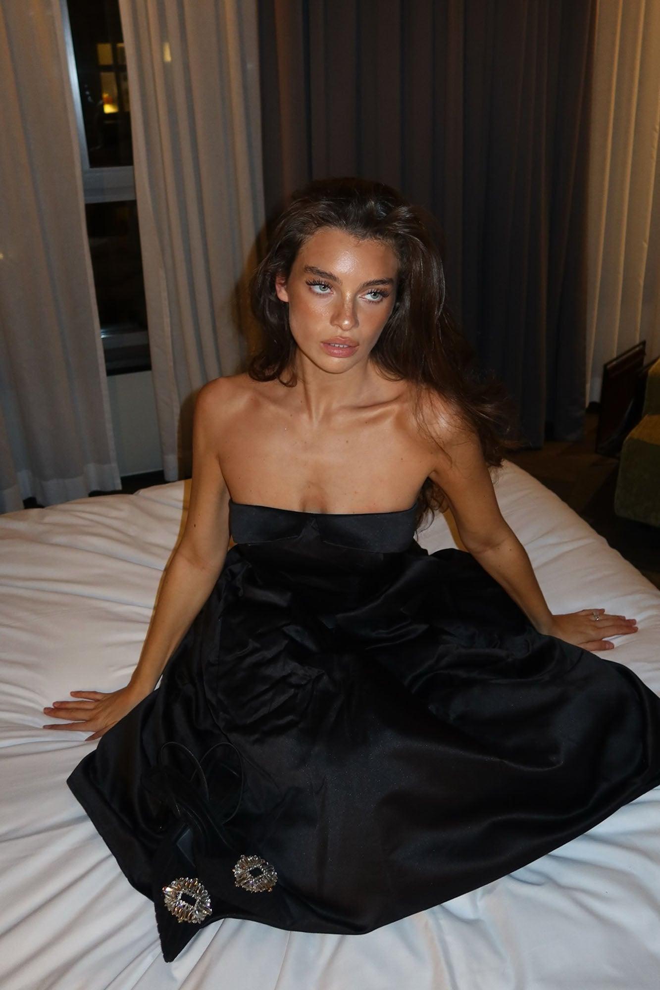 Kind Heart Satin Midi Dress - Black Product Image