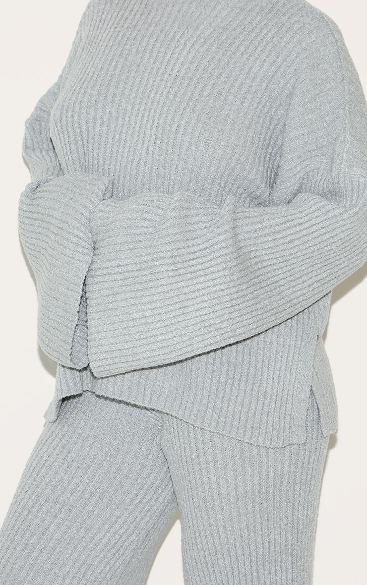 Plus Ash Grey Rib Boucle Knit Oversized Sweater Product Image