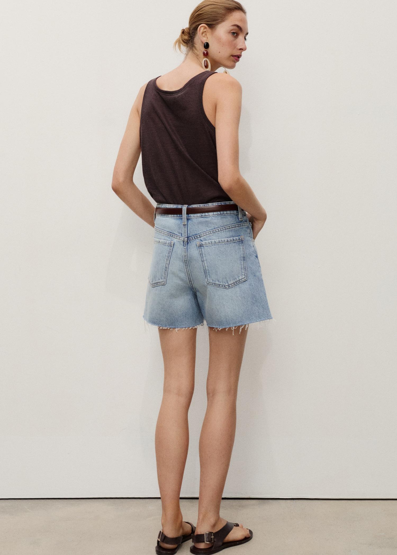 Denim shorts with frayed hem - Women | MANGO USA Product Image