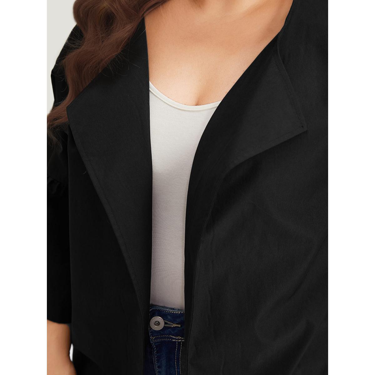 Plus Size Halloween Plain Lapel Collar Ruffle Trim Open Front Jacket Women Black Casual Gathered Dailywear Kimonos BloomChic 28/5X Product Image