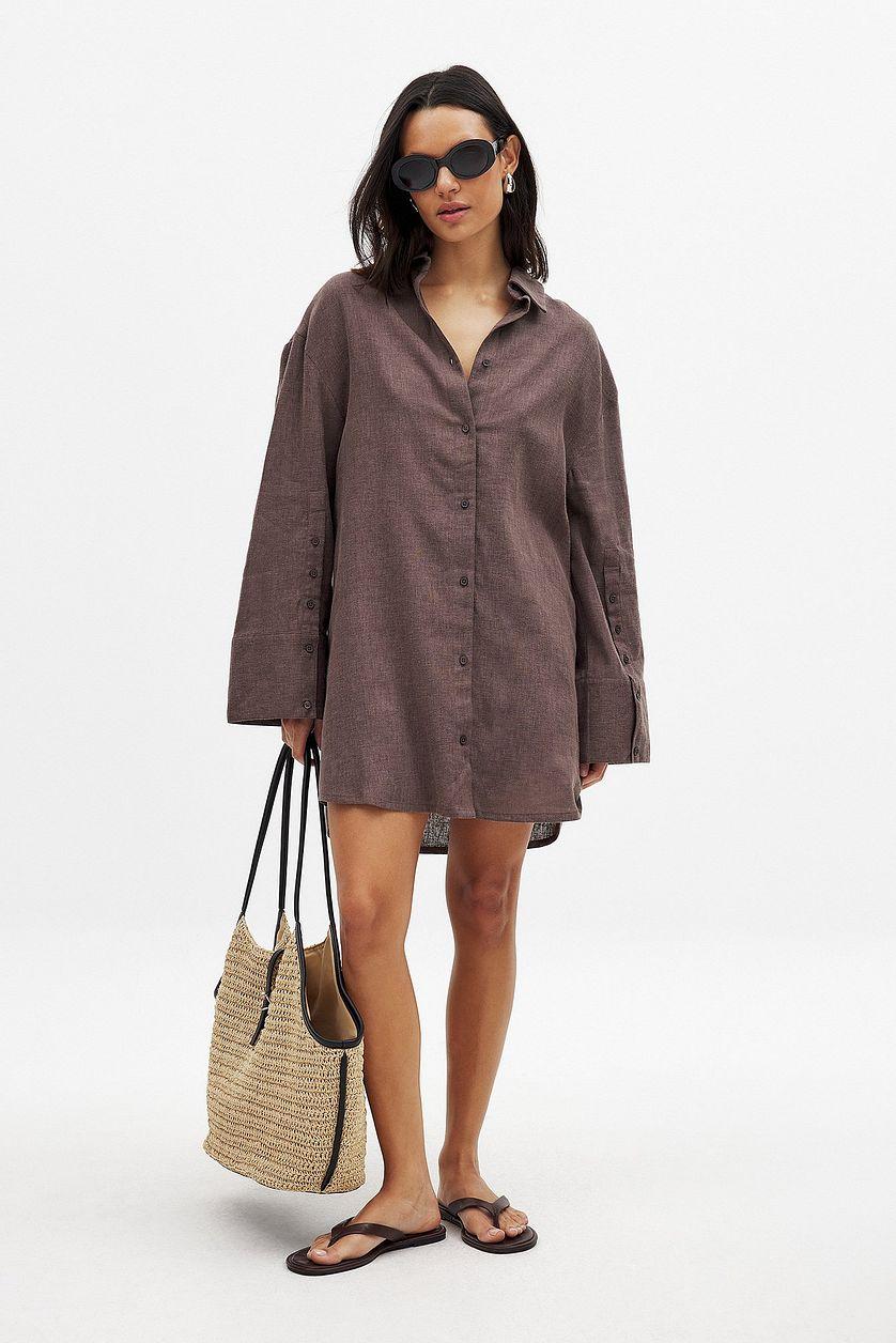 Linen Blend Mini Shirt Dress Product Image