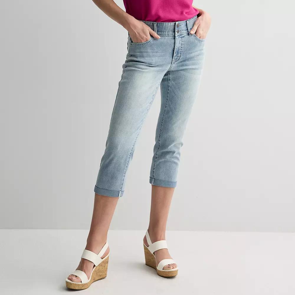 Women's Apt. 9® Tummy Control Capri Jeans, Size: 0 Regular, Light Blue Product Image
