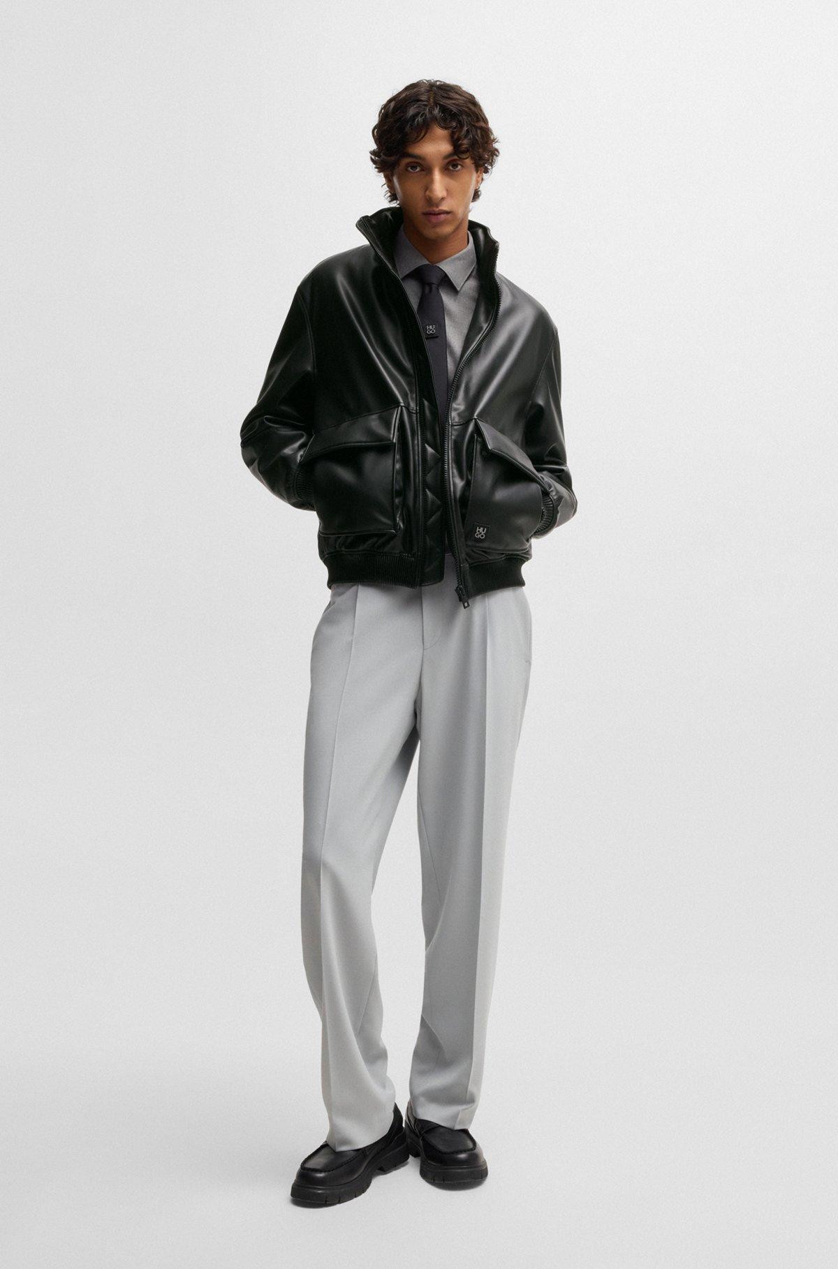 Faux-leather jacket with stacked logo Product Image