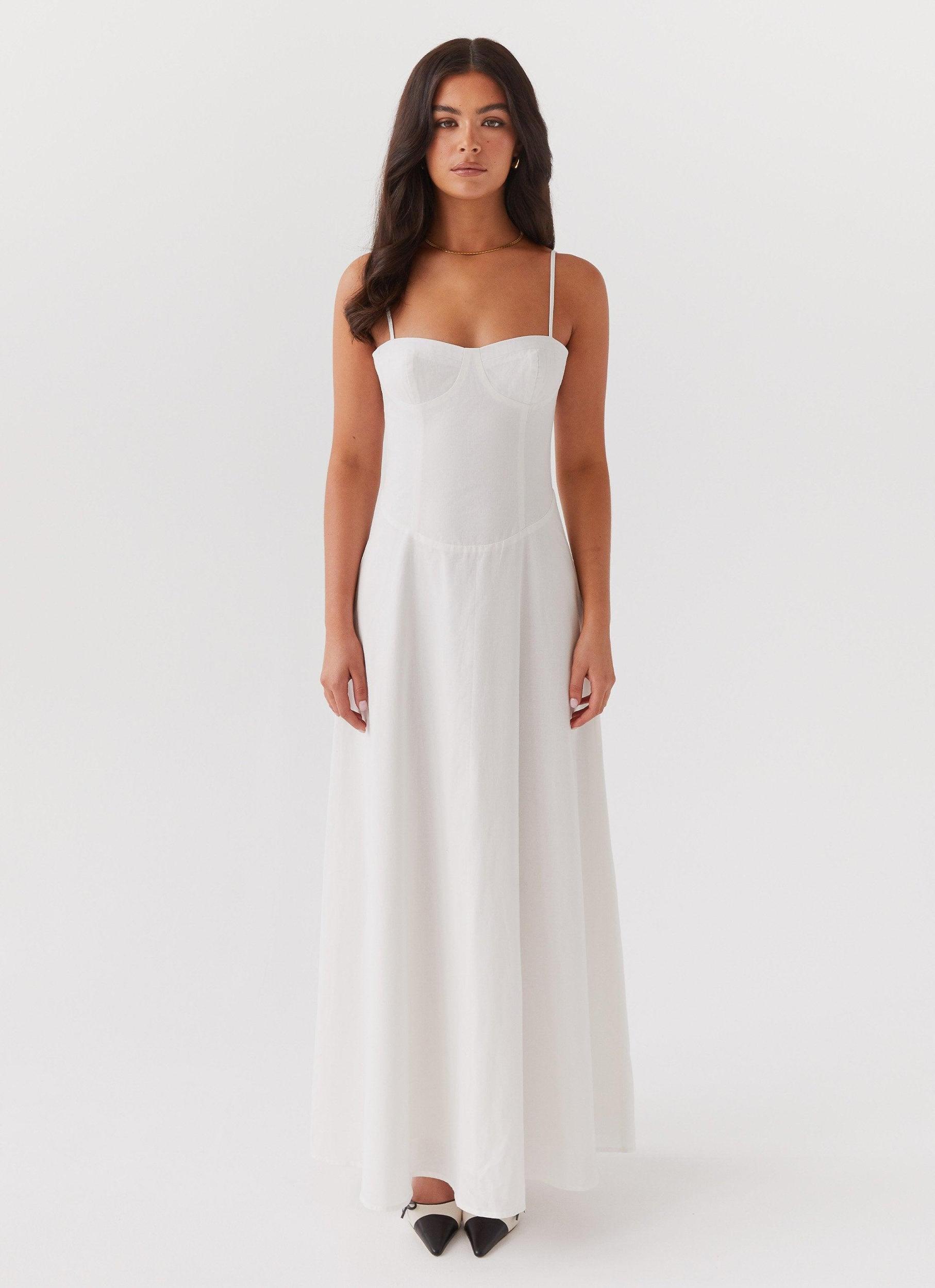 Angelina Linen Maxi Dress - White Product Image