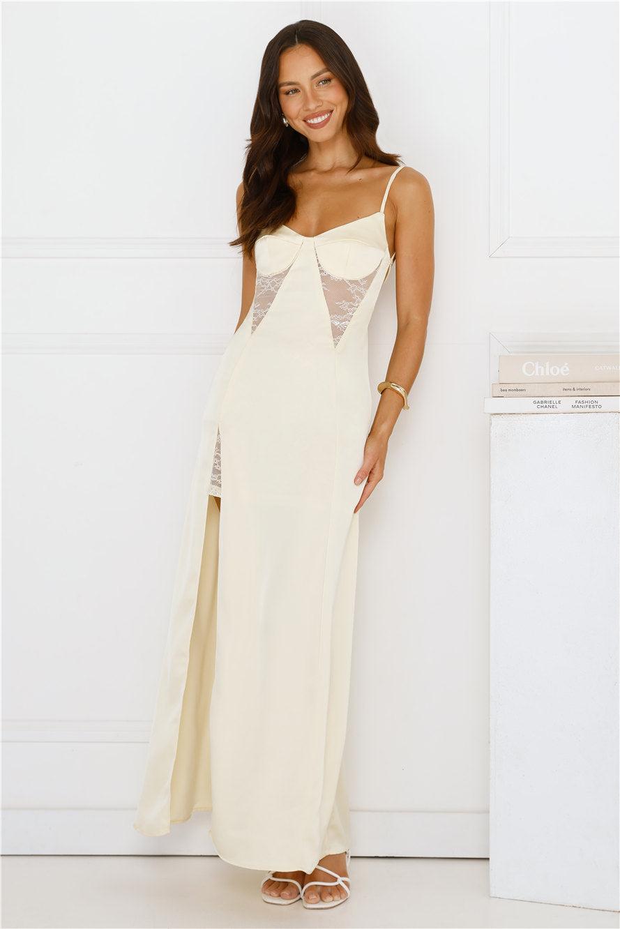 Midnight Heirloom Satin Maxi Dress Yellow Product Image