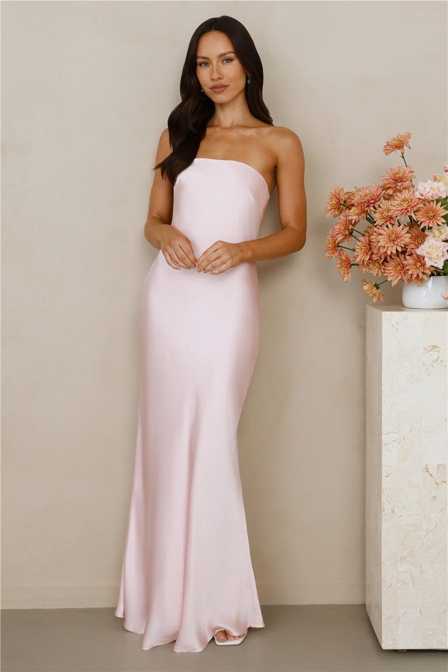 The Felicity Strapless Satin Maxi Dress Pink Product Image