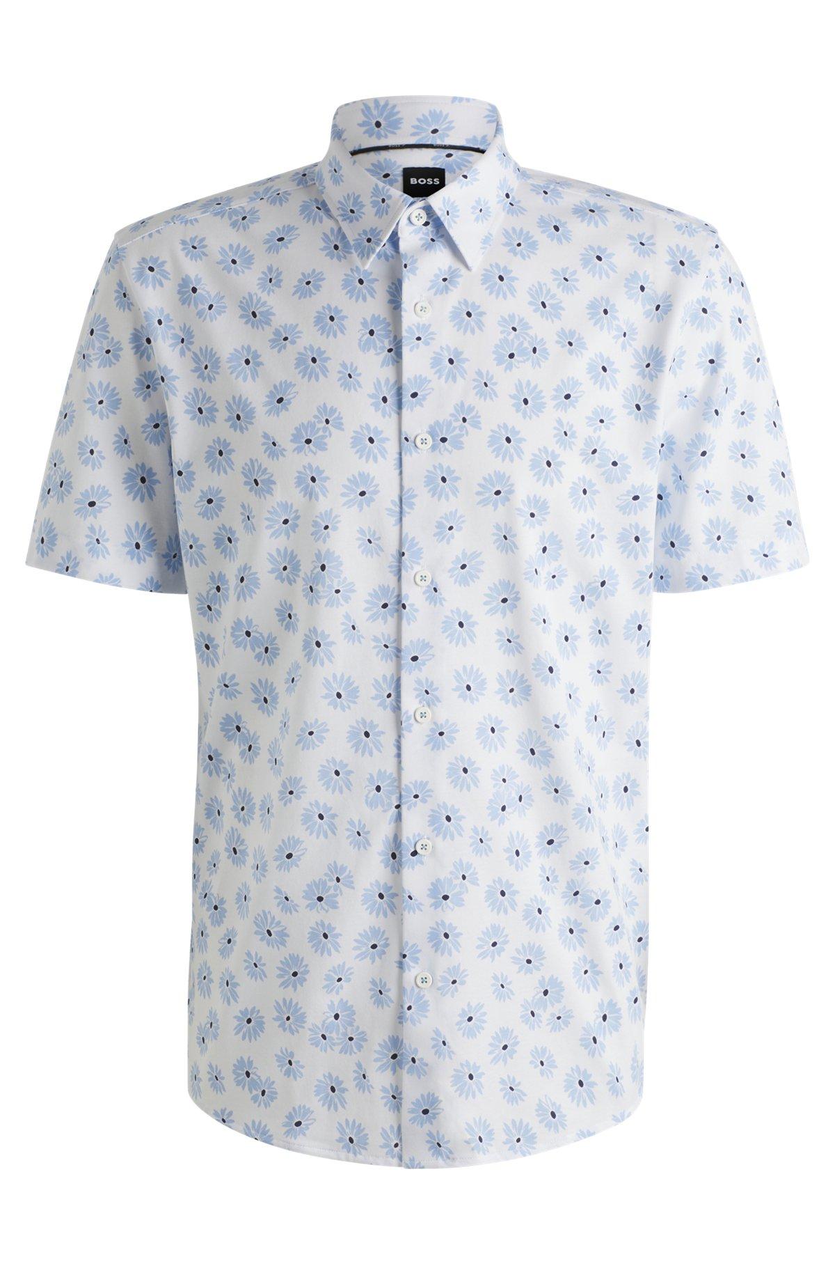 Slim-fit shirt in a floral-print cotton blend Product Image