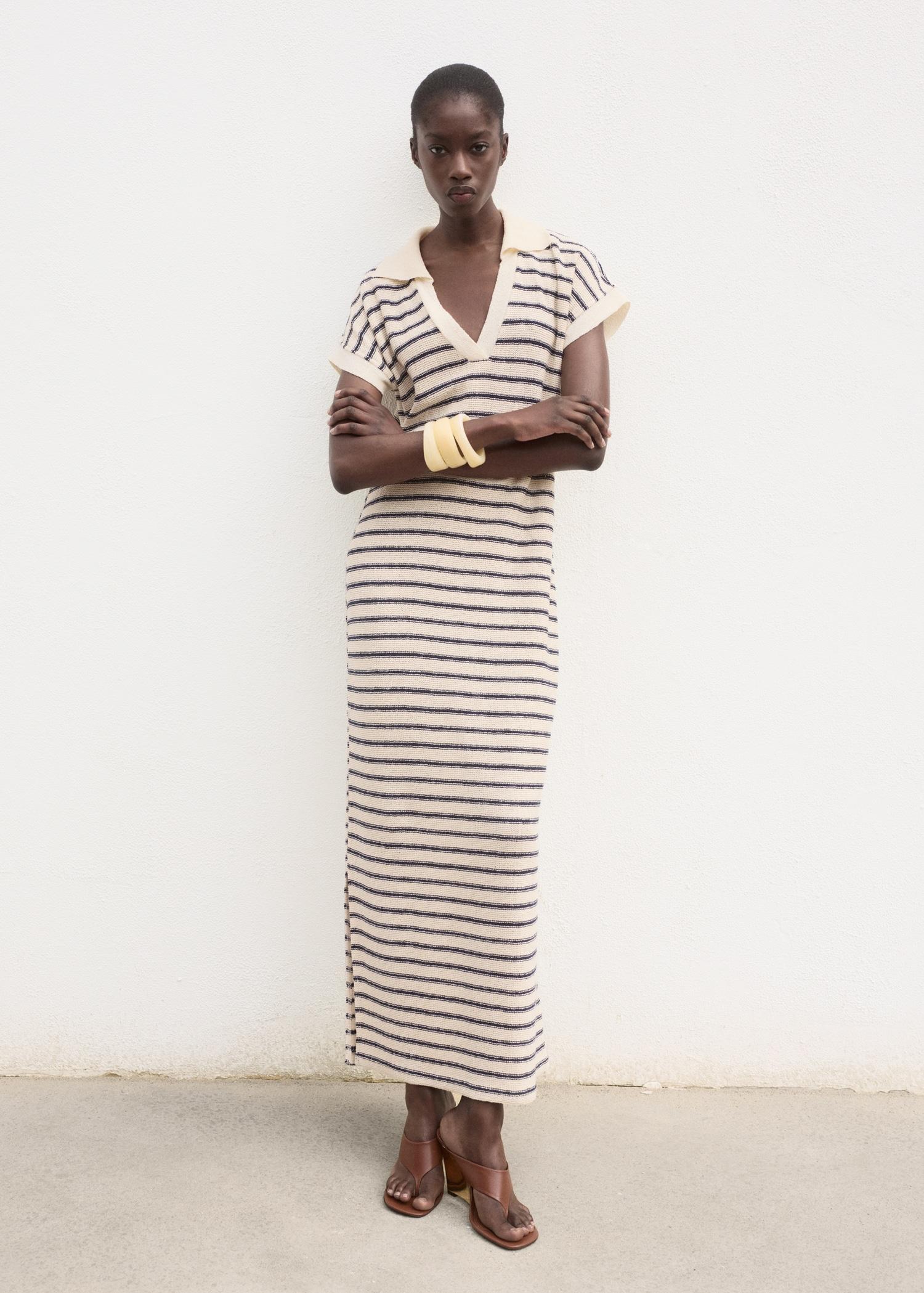 Long striped knitted dress - Women | MANGO USA Product Image