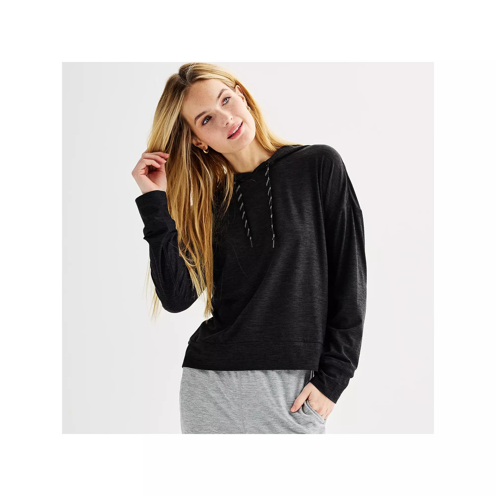 Women's FLX Wander Long Sleeve Popover Hoodie, Size: Small, Black Grey Coal Product Image