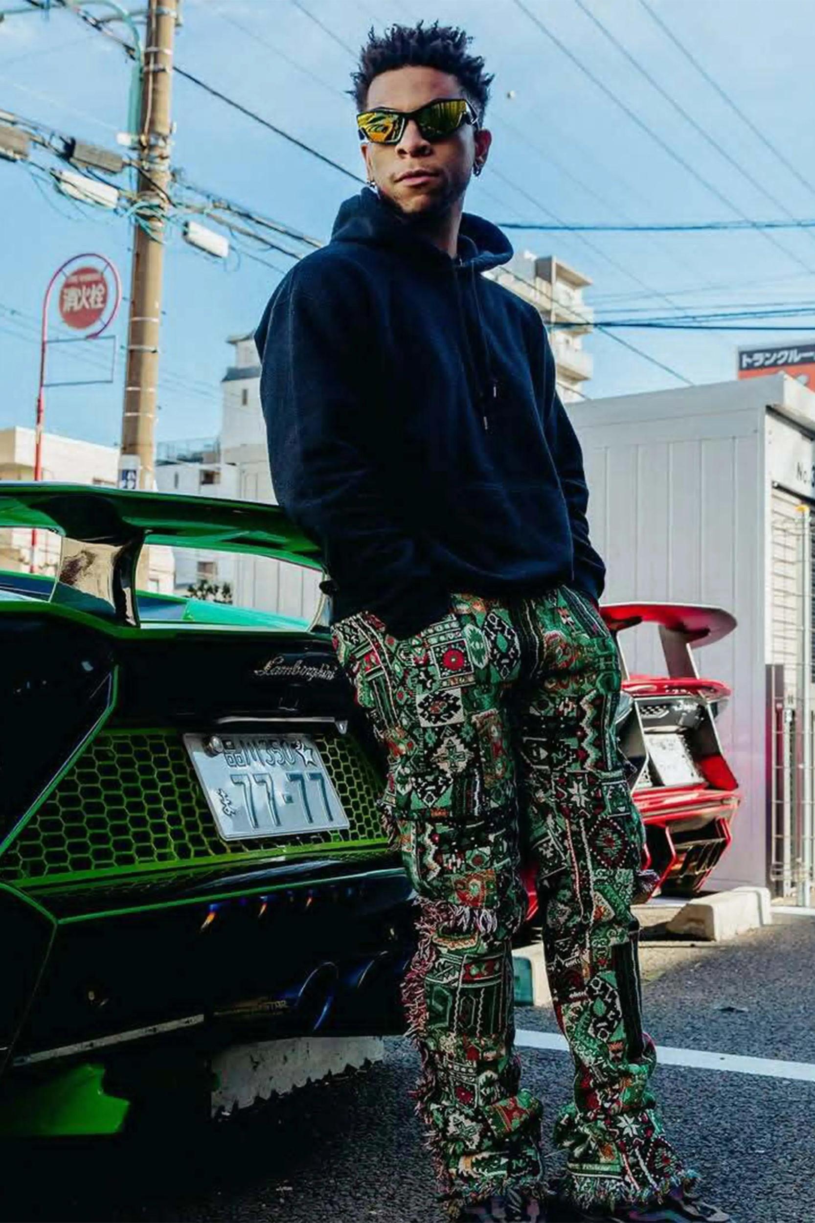 Ayami Green Slim Tapestry Flare Jean Male Product Image