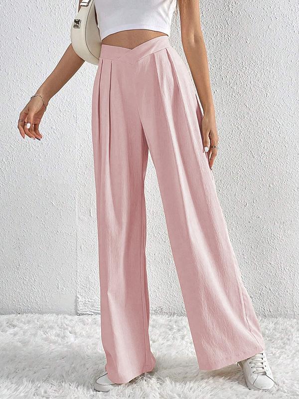 Loose Wide Leg Pleated Solid Color Pants Trousers Product Image