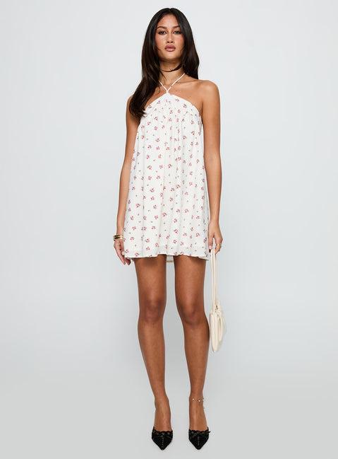 Moonlit Mini Dress White Floral Product Image