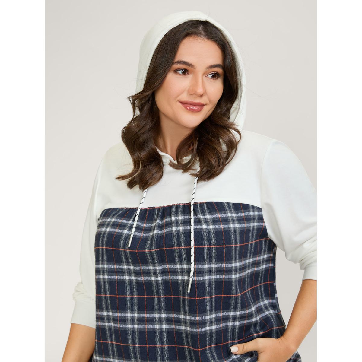 Plus Size Plaid Color Contrast Print Hoodie Women Multicolor Leisure Contrast Loose Hooded Casual Sweatshirts BloomChic 22-24/3X Product Image